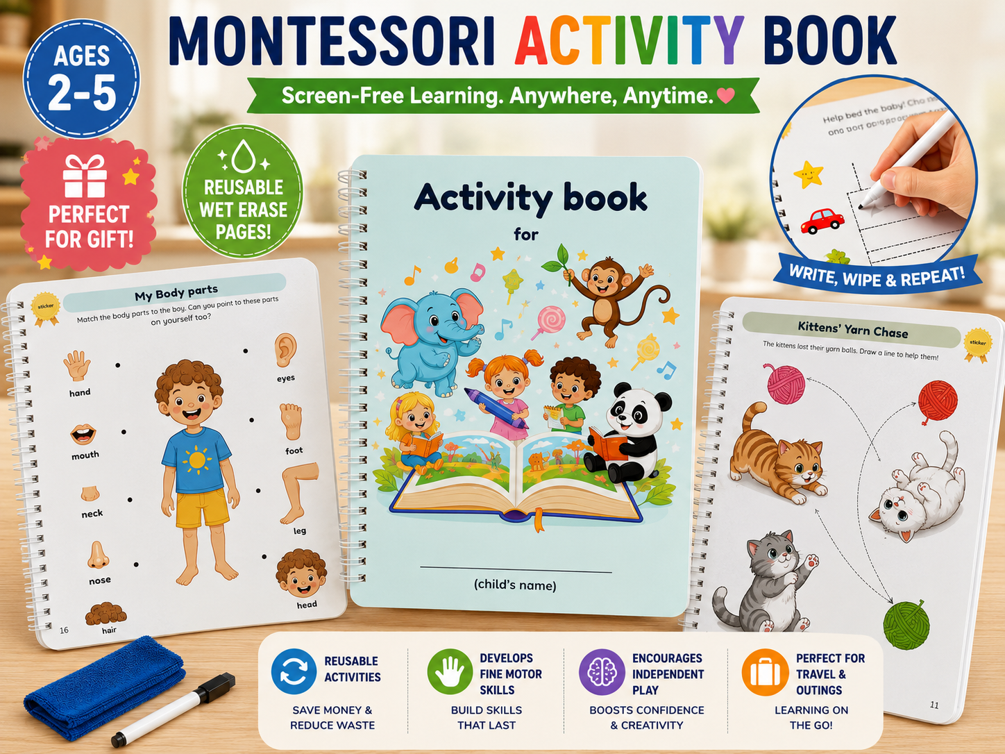 LAVnest Kids Montessori Activity Book — features overview